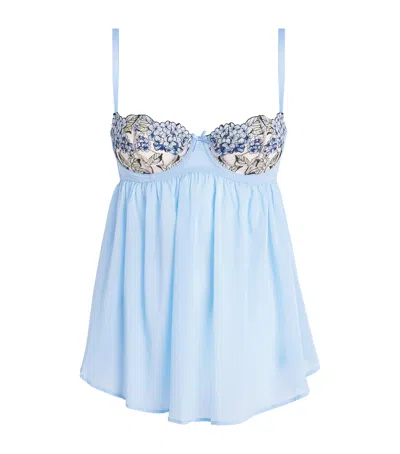 Fleur Du Mal Silk-blend Hydrangea Babydoll Slip Dress In Blue