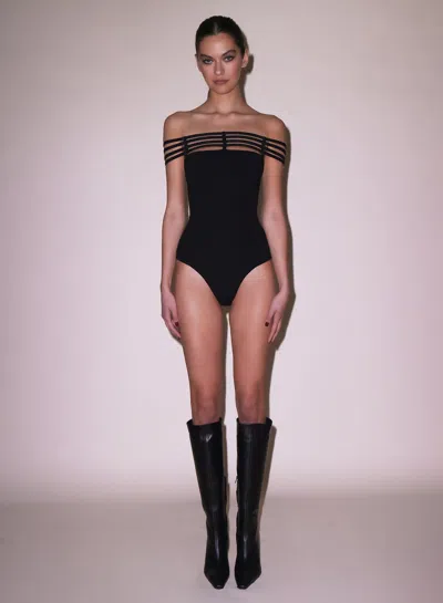 Fleur Du Mal Sofia Strappy Bodysuit In Black