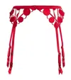Fleur Du Mal Polka Dot Embroidered Garter Belt In Red