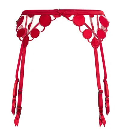 Fleur Du Mal Polka Dot Embroidered Garter Belt In Rouge