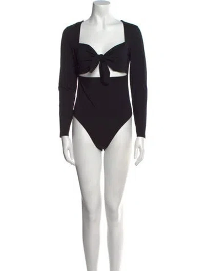 Pre-owned Fleur Du Mal Square Neckline Long Sleeve Bodysuit In Black