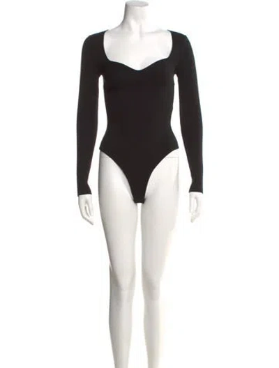 Pre-owned Fleur Du Mal Square Neckline Long Sleeve Bodysuit In Black