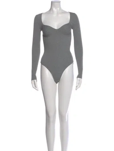 Pre-owned Fleur Du Mal Square Neckline Long Sleeve Bodysuit In Gray