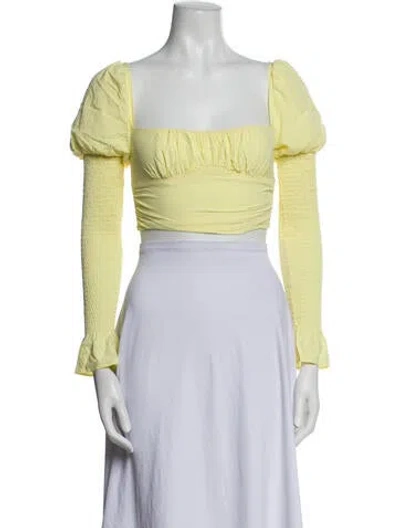 Pre-owned Fleur Du Mal Square Neckline Long Sleeve Crop Top In Blue