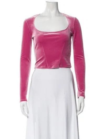 Pre-owned Fleur Du Mal Square Neckline Long Sleeve Crop Top In Pink