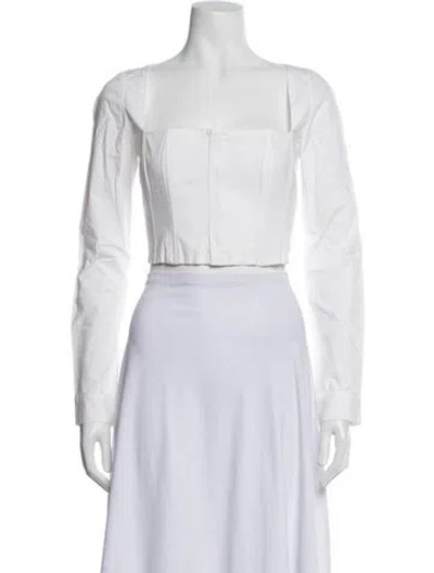 Pre-owned Fleur Du Mal Square Neckline Long Sleeve Crop Top In White
