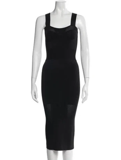 Pre-owned Fleur Du Mal Square Neckline Midi Length Dress In Black