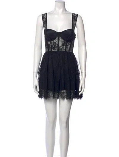 Pre-owned Fleur Du Mal Square Neckline Mini Dress W/ Tags In Black