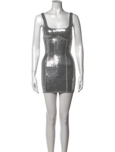 Pre-owned Fleur Du Mal Square Neckline Mini Dress W/ Tags In Silver