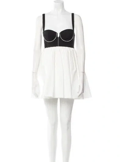 Pre-owned Fleur Du Mal Square Neckline Mini Dress In White