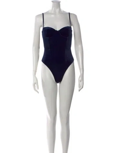 Pre-owned Fleur Du Mal Square Neckline Sleeveless Bodysuit In Blue