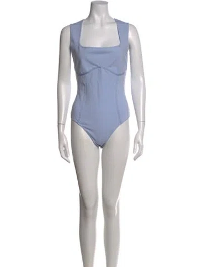 Pre-owned Fleur Du Mal Square Neckline Sleeveless Bodysuit W/ Tags In Blue