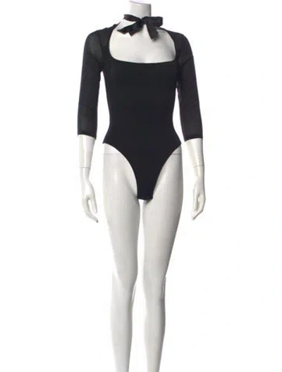 Pre-owned Fleur Du Mal Square Neckline Three-quarter Sleeve Bodysuit In Black