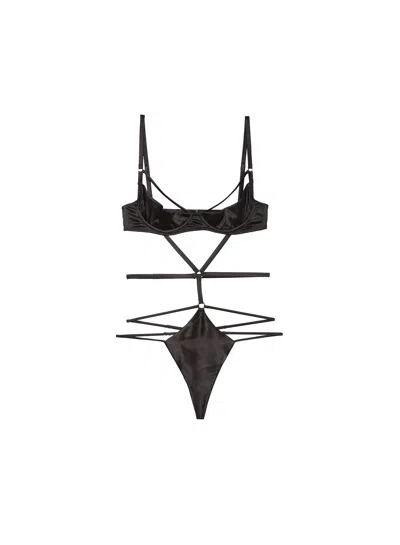 Fleur Du Mal Strappy Bondage Underwire Bodysuit In Black