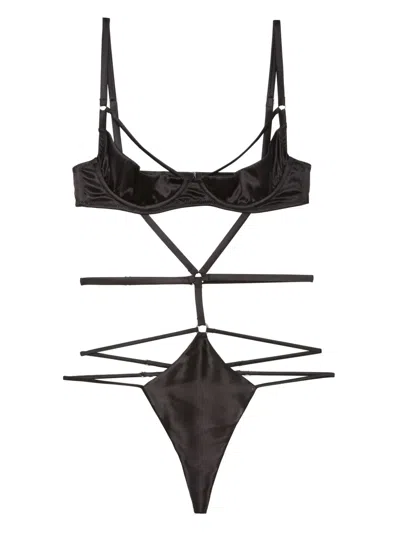 Fleur Du Mal Strappy Bondage Underwire-cup Bodysuit In Black