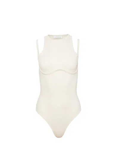 Fleur Du Mal Cut-out Ribbed Bodysuit In Ecru