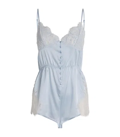 Fleur Du Mal Stretch-silk Teddy Amelia Playsuit In Blue