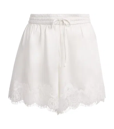 Fleur Du Mal Stretch-silk Lace-trim Juliet Shorts In White