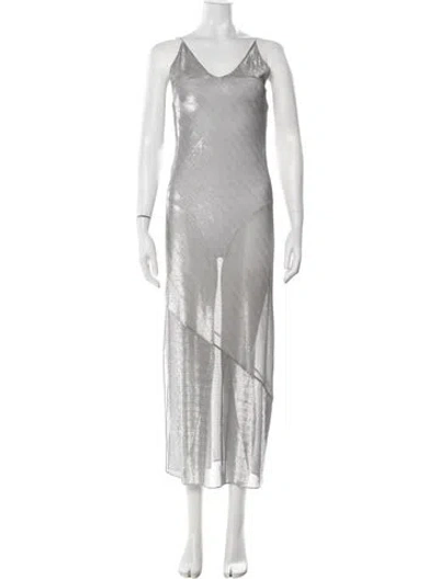 Pre-owned Fleur Du Mal Striped Long Dress In Metallic/silver