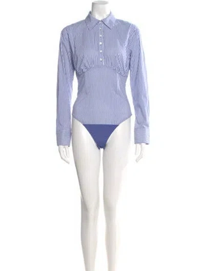 Pre-owned Fleur Du Mal Striped Long Sleeve Bodysuit In Blue