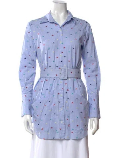 Pre-owned Fleur Du Mal Striped Long Sleeve Button-up Top In Blue