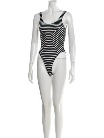 Pre-owned Fleur Du Mal Striped Scoop Neck Bodysuit In Black