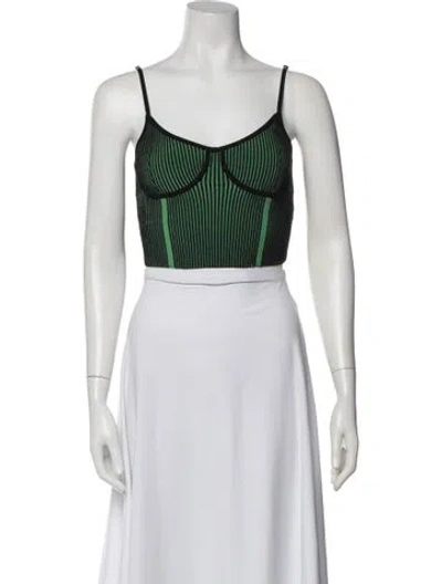 Pre-owned Fleur Du Mal Striped Scoop Neck Crop Top In Black