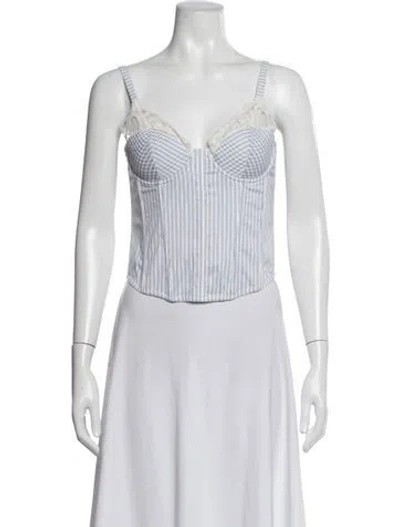 Pre-owned Fleur Du Mal Striped V-neck Crop Top In Blue