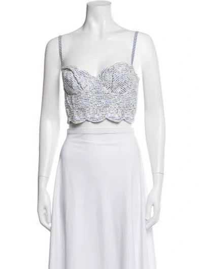 Pre-owned Fleur Du Mal Striped V-neck Crop Top In Grey