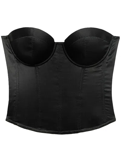 Fleur Du Mal Sweetheart Neck Silk Bustier In Black