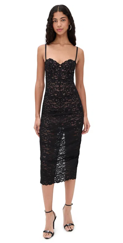Fleur Du Mal Charlotte Lace Slip Midi Dress In Brown