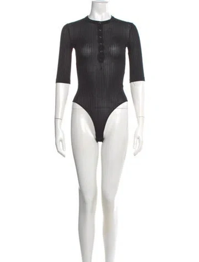 Pre-owned Fleur Du Mal Three-quarter Sleeve Bodysuit In Black