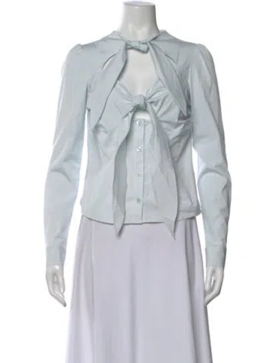 Pre-owned Fleur Du Mal Tie Neck Long Sleeve Button-up Top W/ Tags In Blue