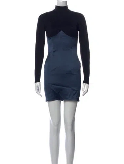 Pre-owned Fleur Du Mal Turtleneck Mini Dress In Black/blue