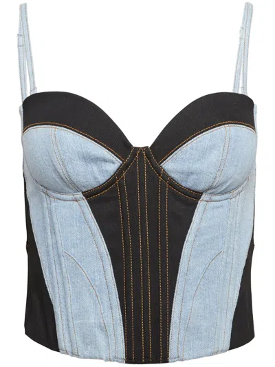 Fleur Du Mal Denim Bustier Top In Black & Lightwash