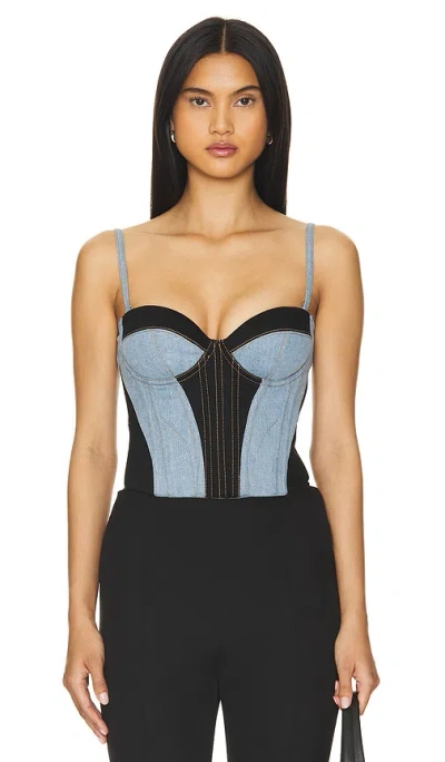 Fleur Du Mal Denim Bustier Top In Black & Lightwash