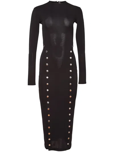 Fleur Du Mal Stud-detail Side-slit Midi Dress In 0100 Black
