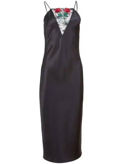 Fleur Du Mal Bleeding Rose Midi Dress In Black