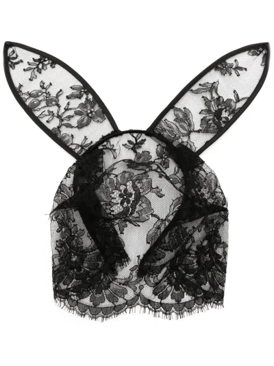 Fleur Du Mal Veiled Bunny-ears Headband In Black