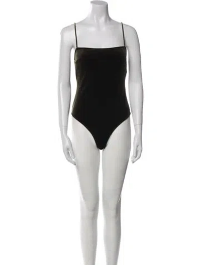 Pre-owned Fleur Du Mal Velour Square Neckline Bodysuit In Green