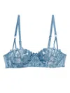 Fleur Du Mal Velvet Lily Embroidery Balconette Bra In Blue