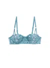 Fleur Du Mal Velvet Lily Embroidery Balconette Bra In Icy Teal