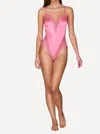 Fleur Du Mal Venus Lace-trimmed Satin Bodysuit In Pink Cadilac In Pink