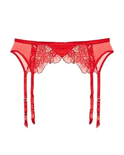 Fleur Du Mal Violet Embroidered Garter Belt In Rouge