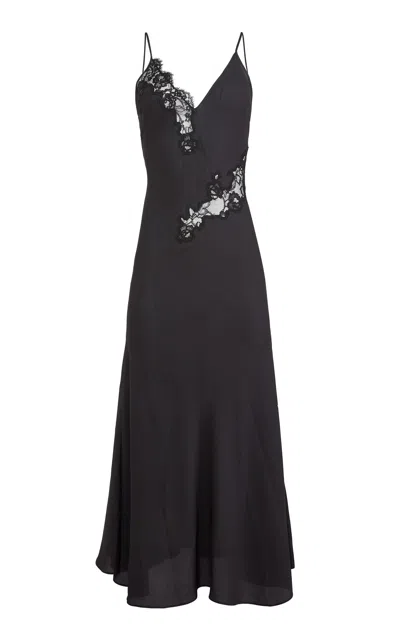 Fleur Du Mal Vivienne Lace-trimmed Silk Maxi Dress In Black