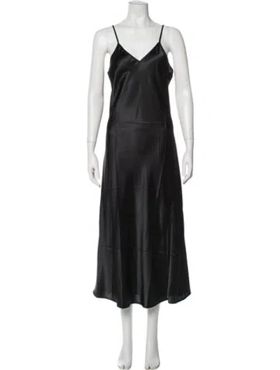 Pre-owned Fleur Du Mal V-neck Long Dress In Black