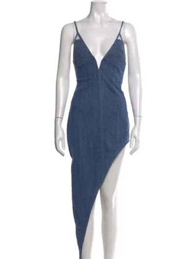 Pre-owned Fleur Du Mal V-neck Long Dress In Blue