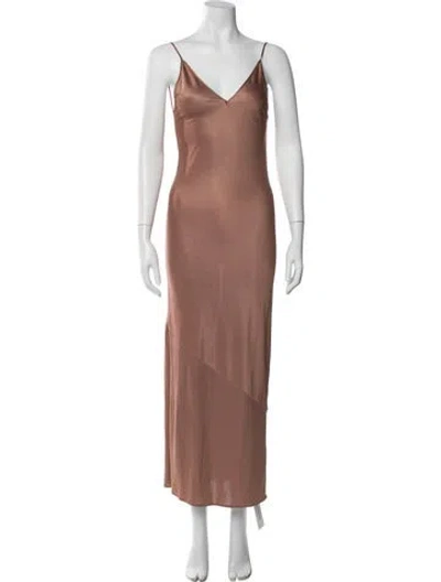 Pre-owned Fleur Du Mal V-neck Long Dress In Brown