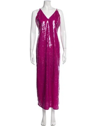 Pre-owned Fleur Du Mal V-neck Long Dress In Pink