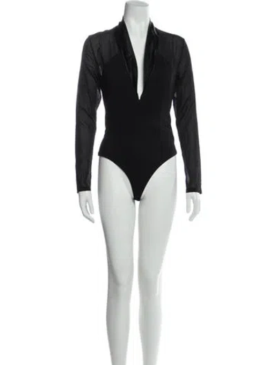 Pre-owned Fleur Du Mal V-neck Long Sleeve Bodysuit In Black